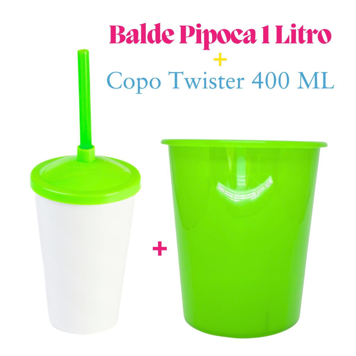 10 Kit Festa Baldinho Pipoca 1Lt + 10 Copos Twister Branco 400 Ml
