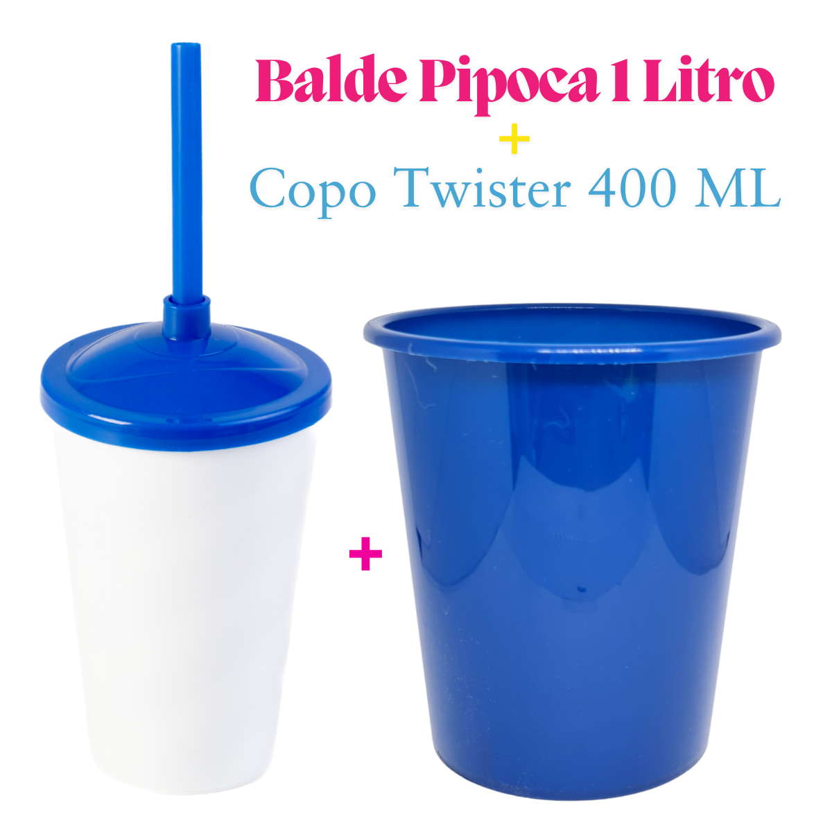 10 Kit Festa Baldinho Pipoca 1Lt + 10 Copos Twister Branco 400 Ml