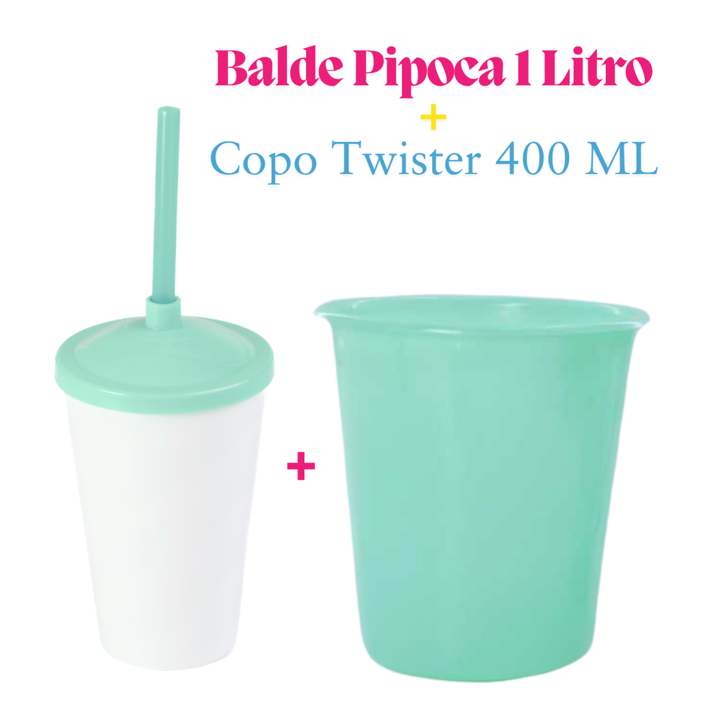 10 Kit Festa Baldinho Pipoca 1Lt + 10 Copos Twister Branco 400 Ml