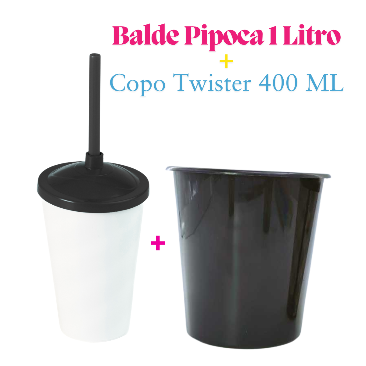 10 Kit Festa Baldinho Pipoca 1Lt + 10 Copos Twister Branco 400 Ml