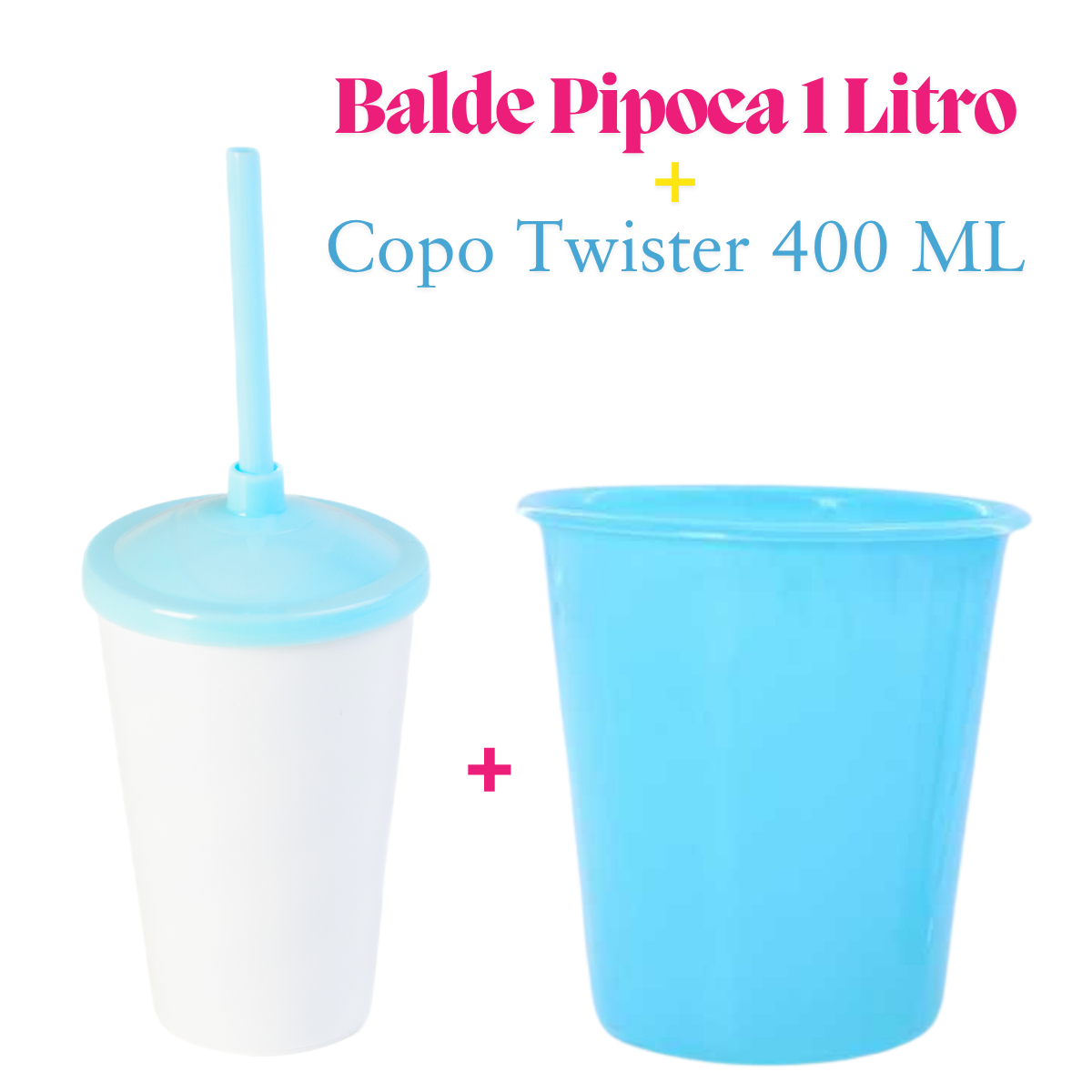 10 Kit Festa Baldinho Pipoca 1Lt + 10 Copos Twister Branco 400 Ml