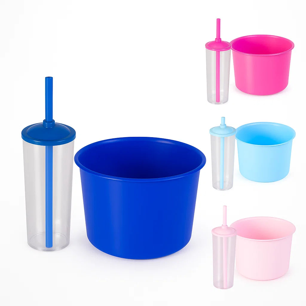 Kit 32 Cinema Balde Pipoca Pop 1,5 LT + 32 Copo Long Drink Cristal Ou Branco Para Adesivar