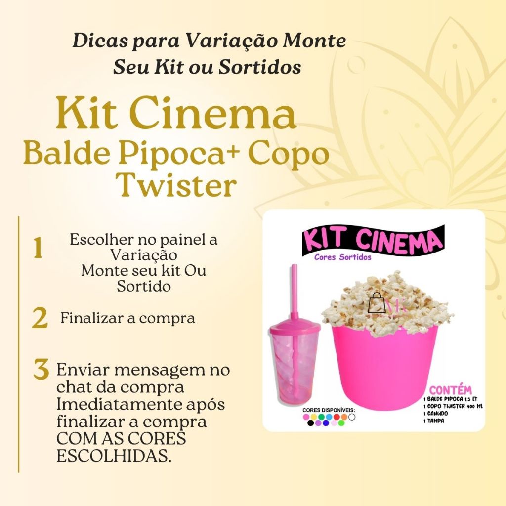 Kit Lembrança 20 Balde Pipoca 1,5 L+ 20 Copo Twister 400 ML
