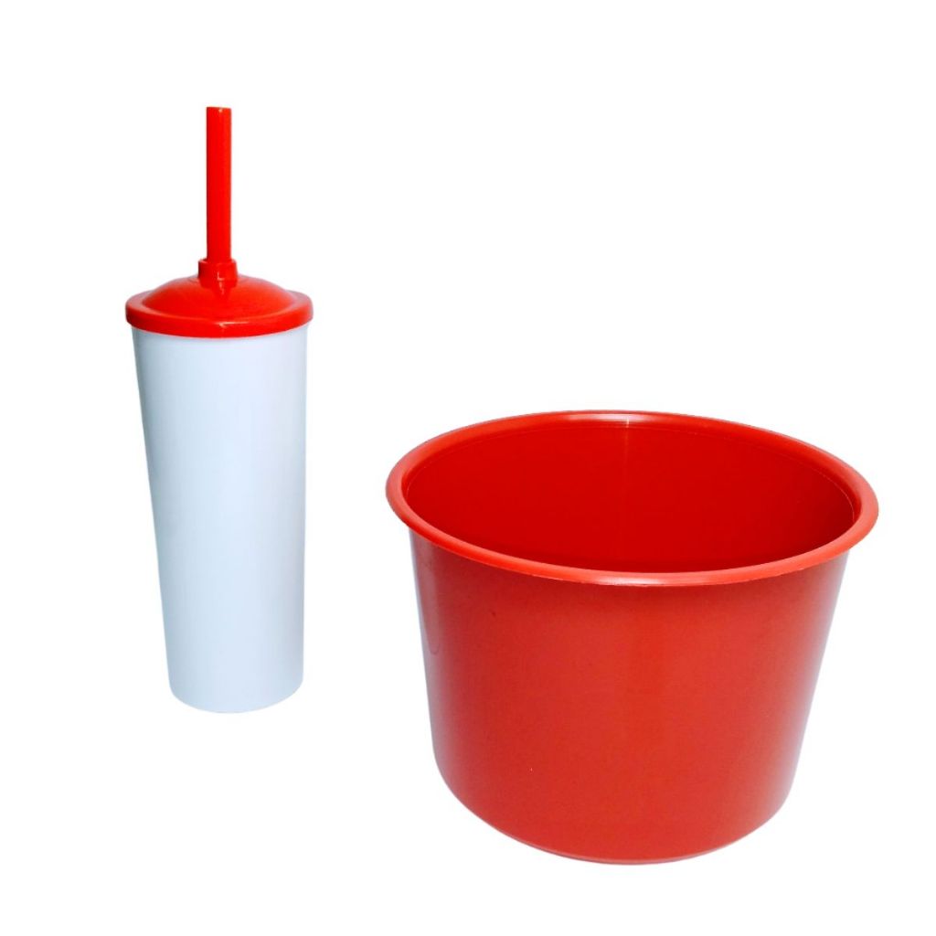 Kit 32 Cinema Balde Pipoca Pop 1,5 LT + 32 Copo Long Drink Cristal Ou Branco Para Adesivar