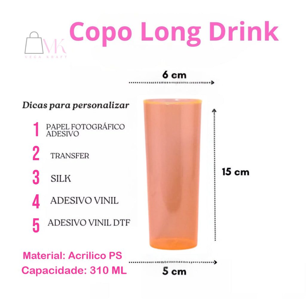 50 Copo Long Drink Lembrancinha, Aniversario, Para Transfer, Para Adesivar