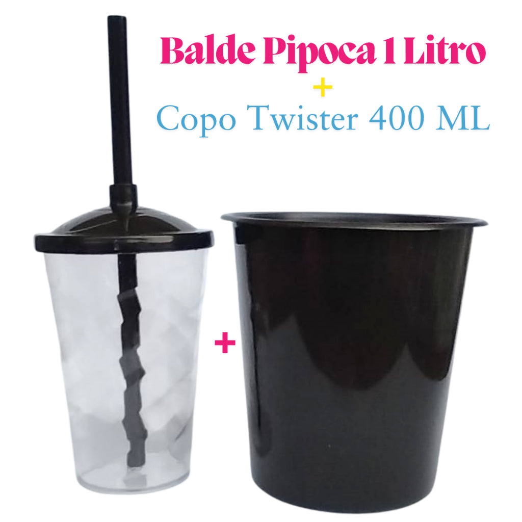 Kit Cinema 10 Balde de Pipoca 1Lt + 10 Copos Twister Cristal 400 Ml