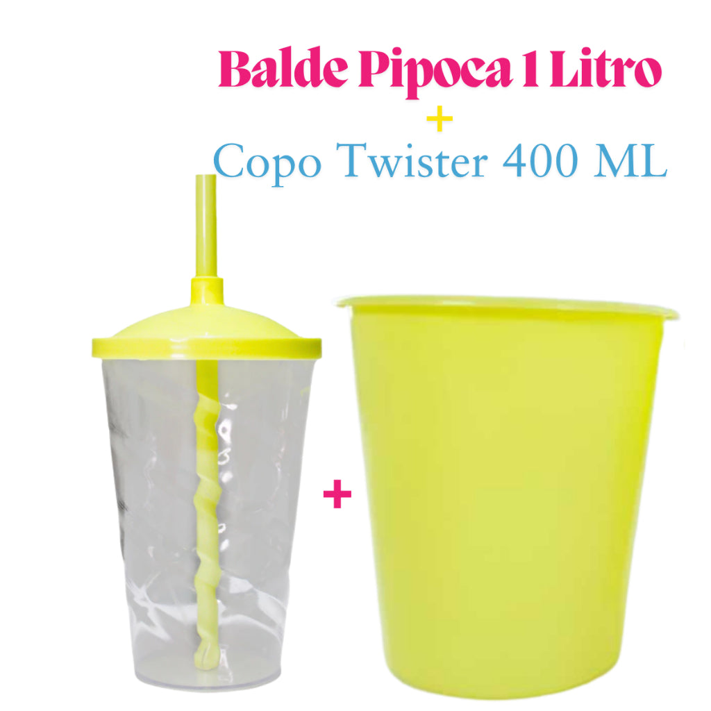 Kit Cinema 10 Balde de Pipoca 1Lt + 10 Copos Twister Cristal 400 Ml