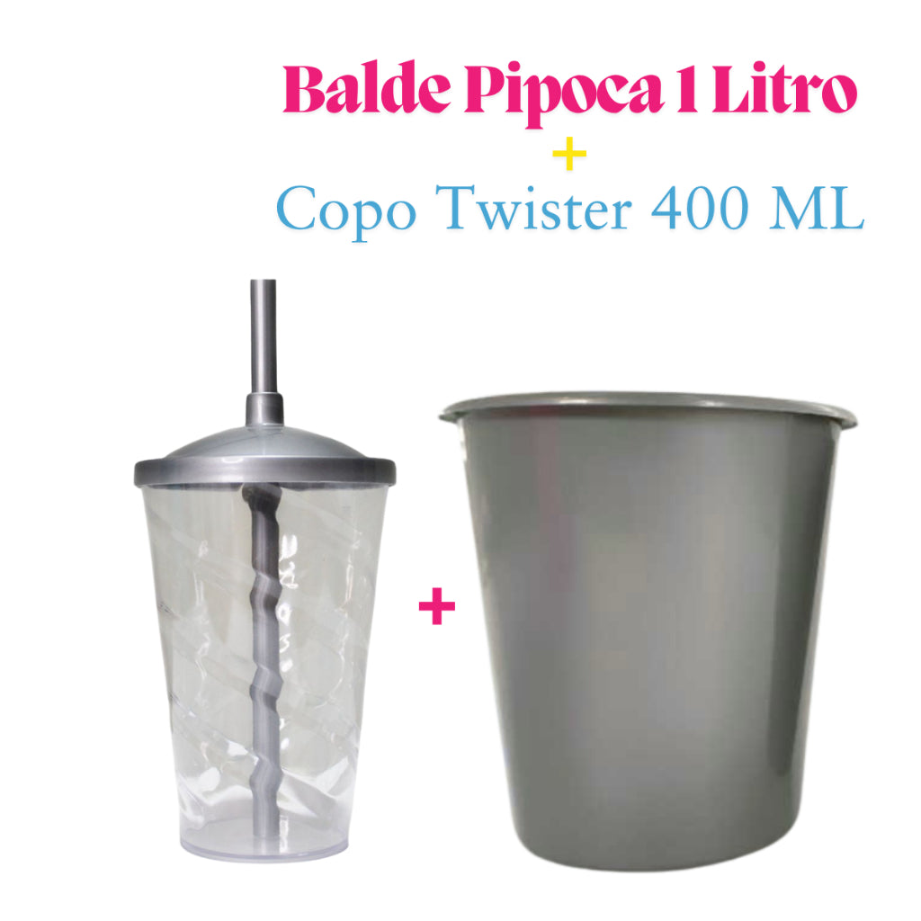 Kit Cinema 10 Balde de Pipoca 1Lt + 10 Copos Twister Cristal 400 Ml