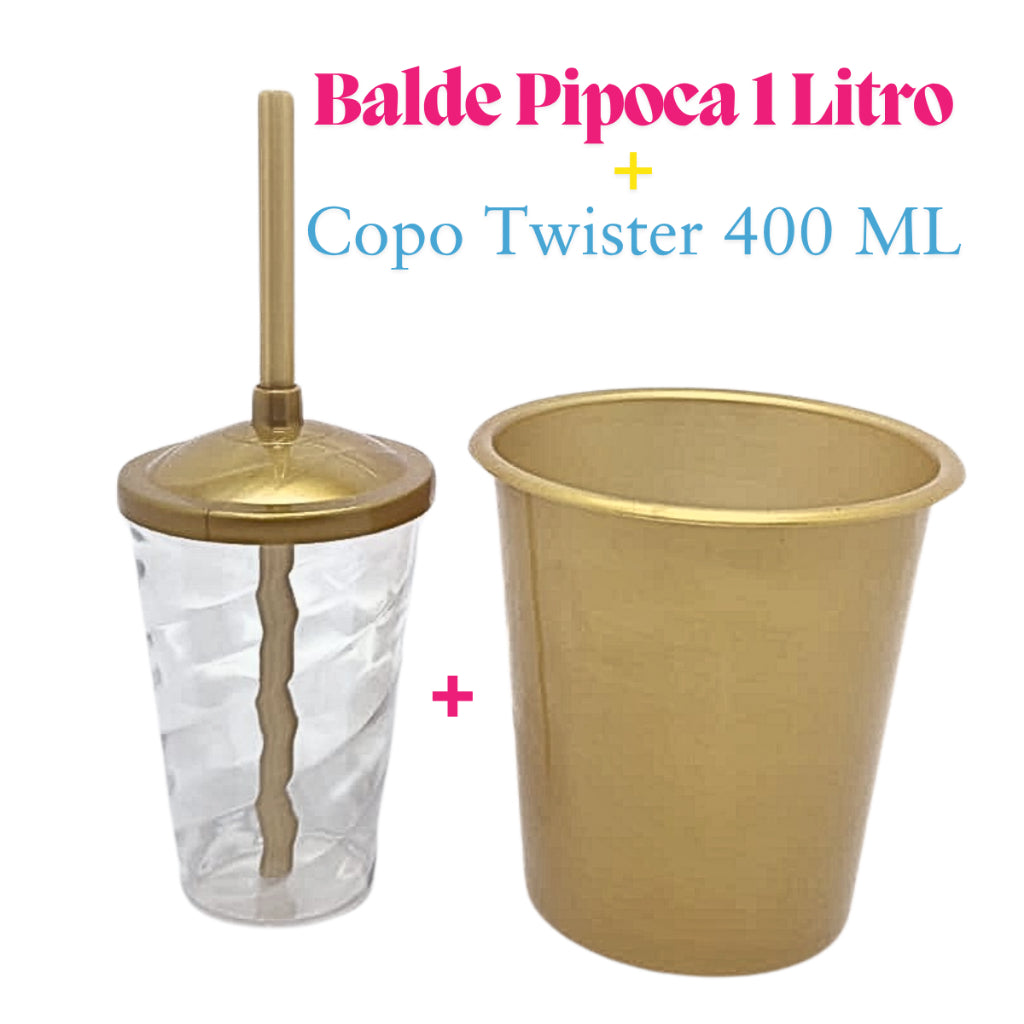 Kit Cinema 10 Balde de Pipoca 1Lt + 10 Copos Twister Cristal 400 Ml
