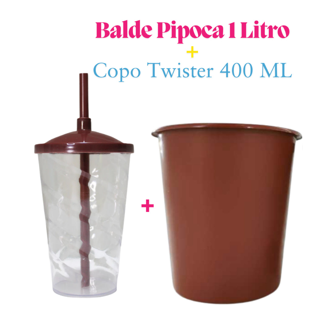 Kit Cinema 10 Balde de Pipoca 1Lt + 10 Copos Twister Cristal 400 Ml