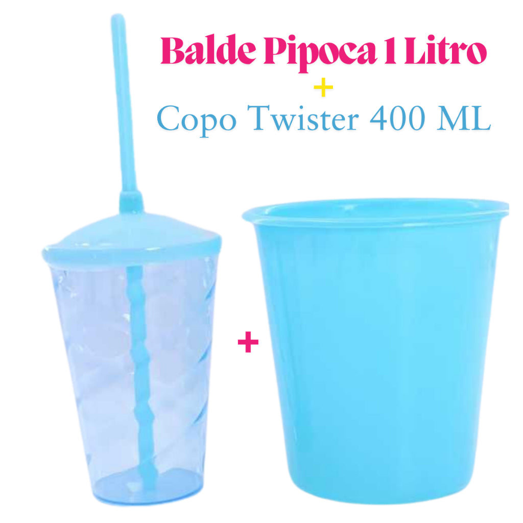 Kit Cinema 10 Baldinho Pipoca 1Lt + 10 Copos Twister 400 Ml Translucido