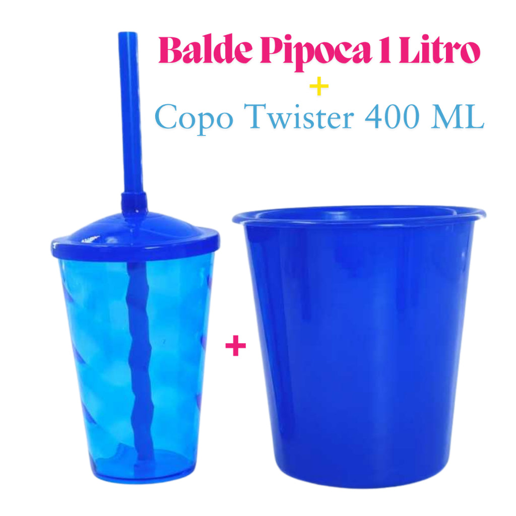 Kit Cinema 10 Baldinho Pipoca 1Lt + 10 Copos Twister 400 Ml Translucido