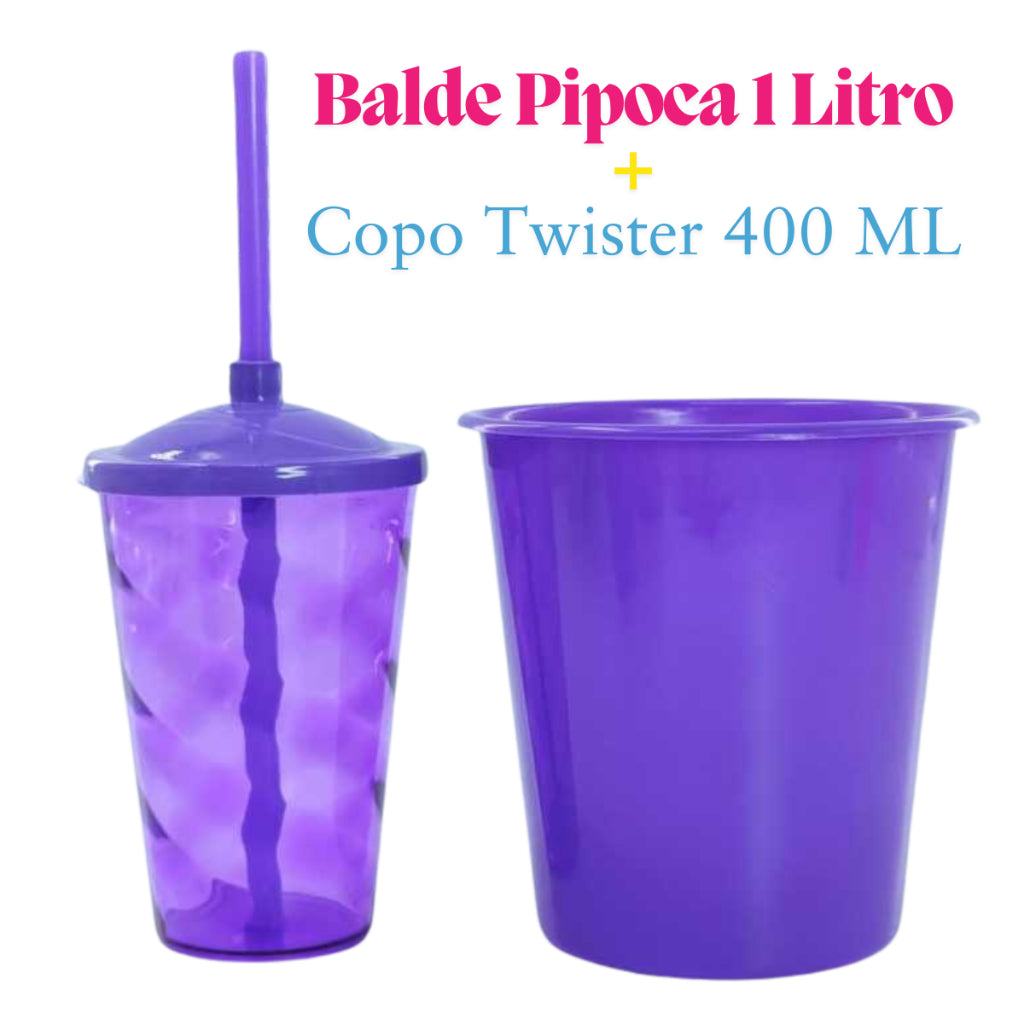 Kit Cinema 10 Baldinho Pipoca 1Lt + 10 Copos Twister 400 Ml Translucido