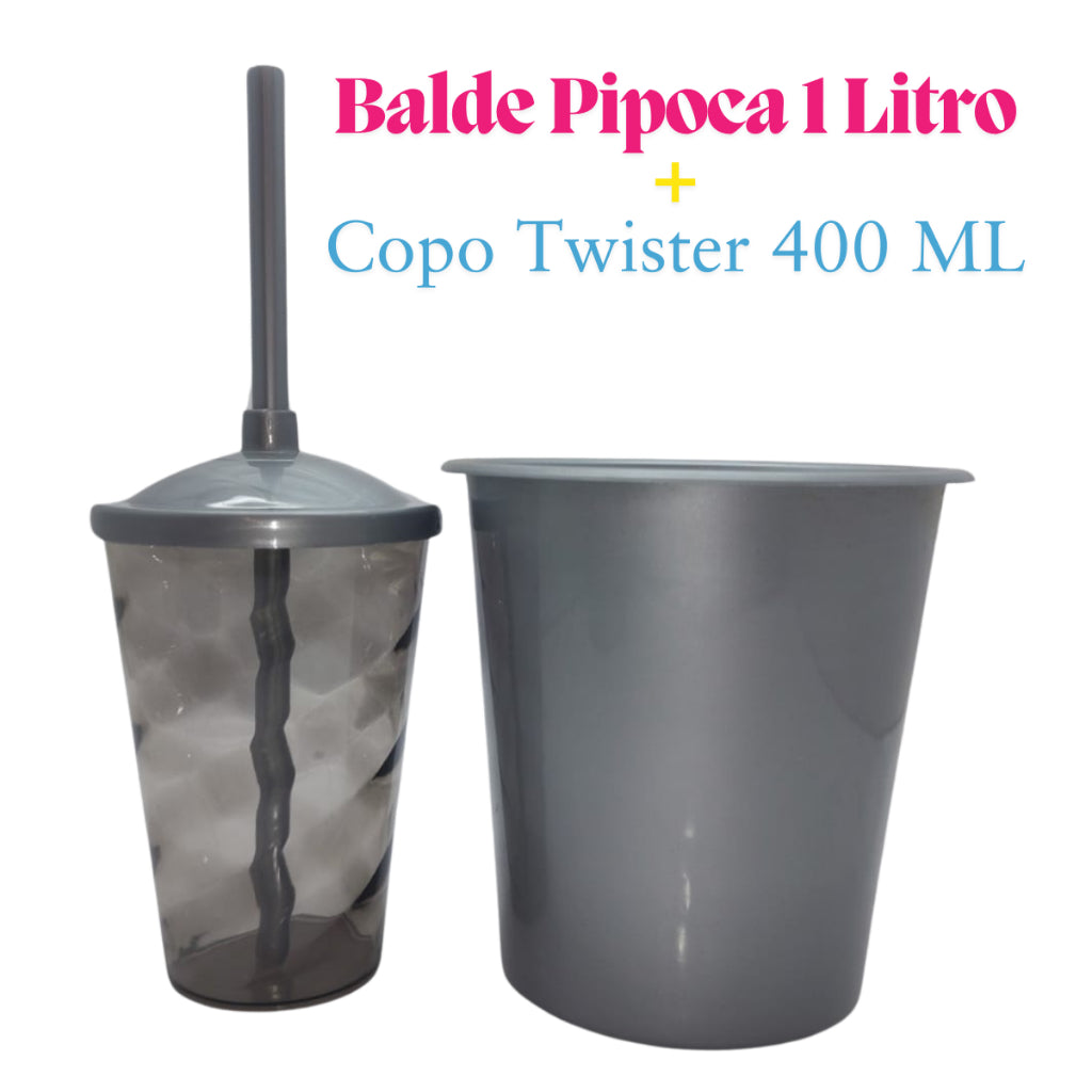 Kit Cinema 10 Baldinho Pipoca 1Lt + 10 Copos Twister 400 Ml Translucido