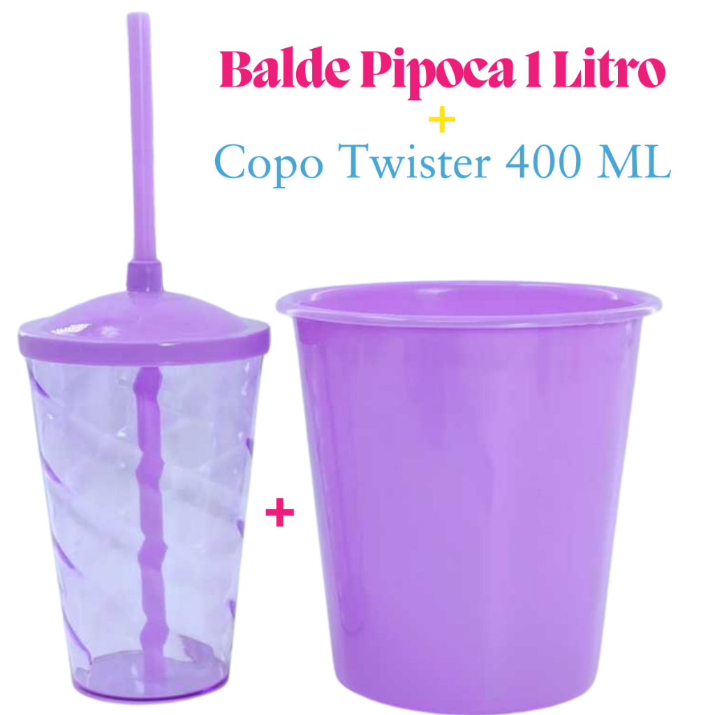 Kit Cinema 10 Baldinho Pipoca 1Lt + 10 Copos Twister 400 Ml Translucido