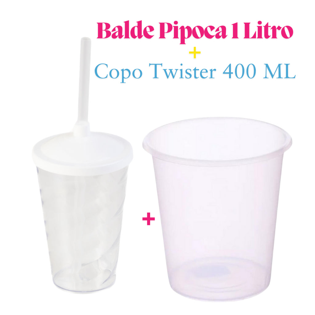 Kit Cinema 10 Baldinho Pipoca 1Lt + 10 Copos Twister 400 Ml Translucido