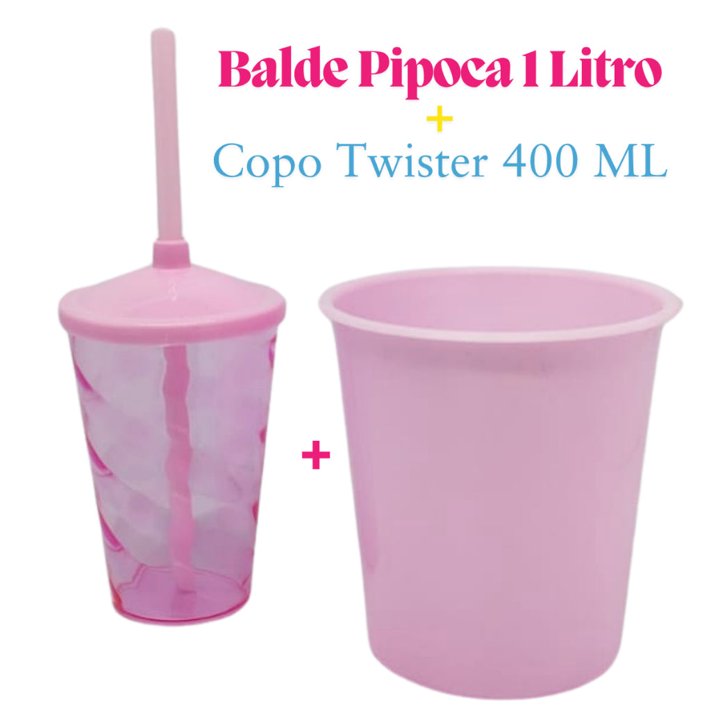 Kit Cinema 10 Baldinho Pipoca 1Lt + 10 Copos Twister 400 Ml Translucido