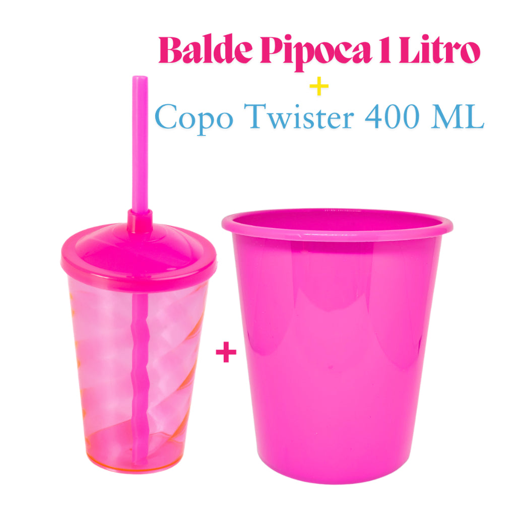 Kit Cinema 10 Baldinho Pipoca 1Lt + 10 Copos Twister 400 Ml Translucido