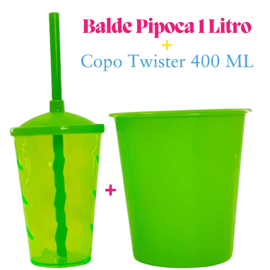 Kit Cinema 10 Baldinho Pipoca 1Lt + 10 Copos Twister 400 Ml Translucido