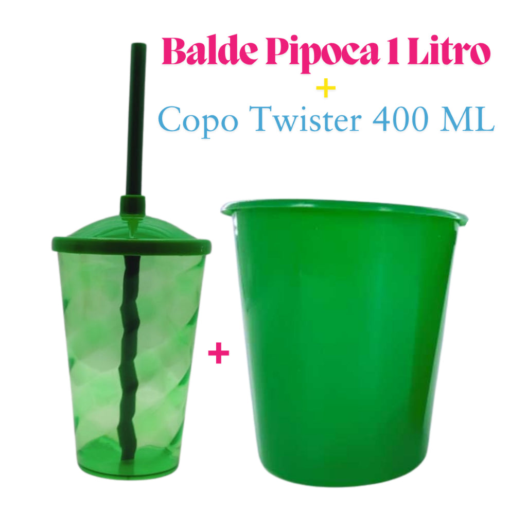 Kit Cinema 10 Baldinho Pipoca 1Lt + 10 Copos Twister 400 Ml Translucido
