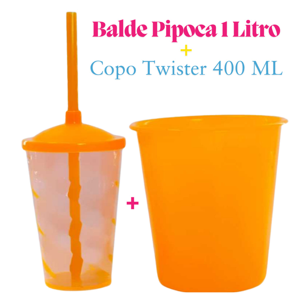 Kit Cinema 10 Baldinho Pipoca 1Lt + 10 Copos Twister 400 Ml Translucido