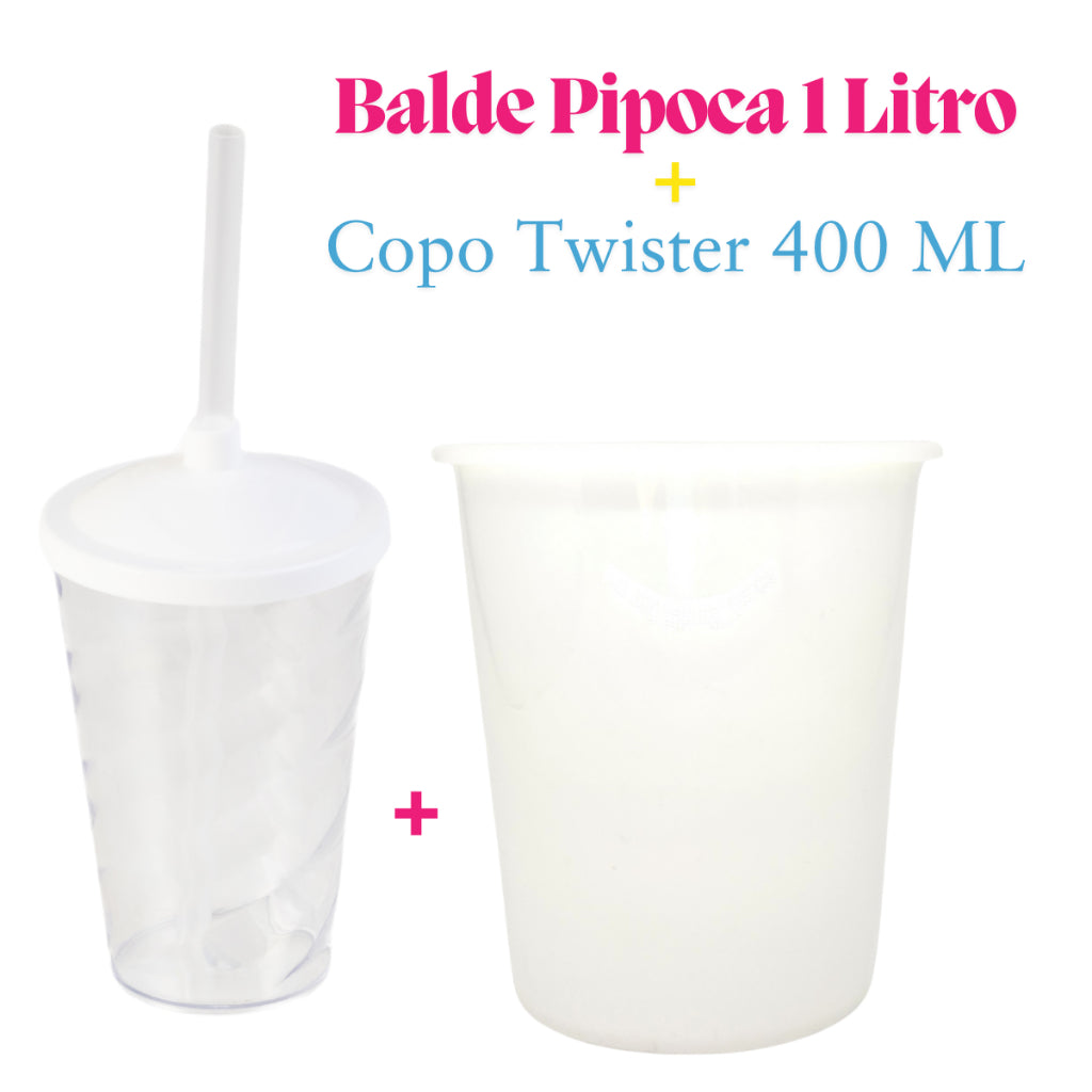 Kit Cinema 10 Baldinho Pipoca 1Lt + 10 Copos Twister 400 Ml Translucido