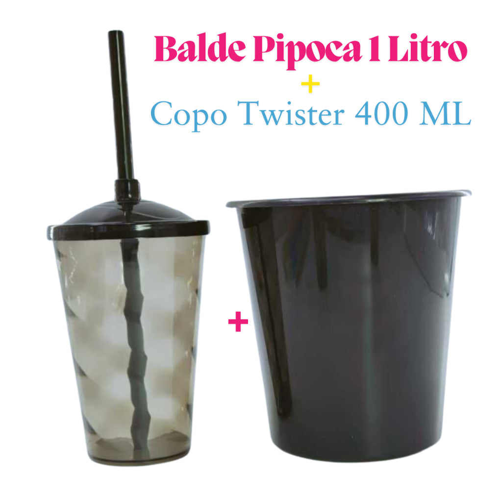 Kit Cinema 10 Baldinho Pipoca 1Lt + 10 Copos Twister 400 Ml Translucido