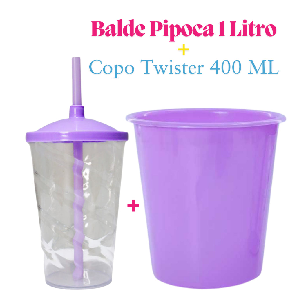 Kit Cinema 10 Balde de Pipoca 1Lt + 10 Copos Twister Cristal 400 Ml
