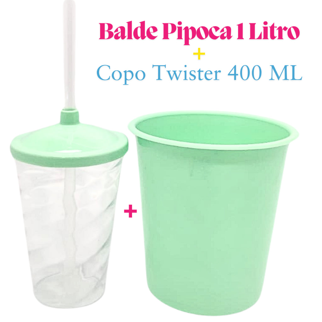 Kit Cinema 10 Balde de Pipoca 1Lt + 10 Copos Twister Cristal 400 Ml