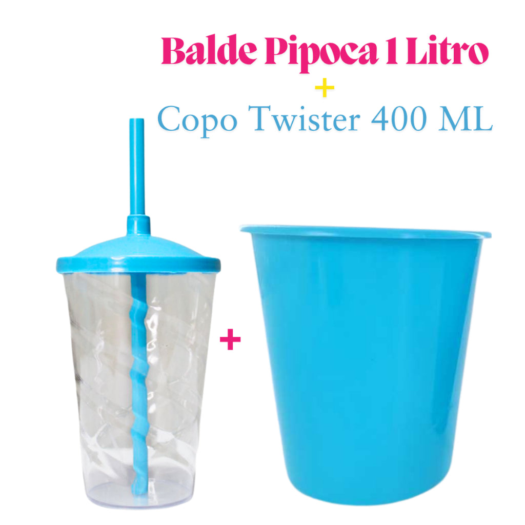 Kit Cinema 10 Balde de Pipoca 1Lt + 10 Copos Twister Cristal 400 Ml