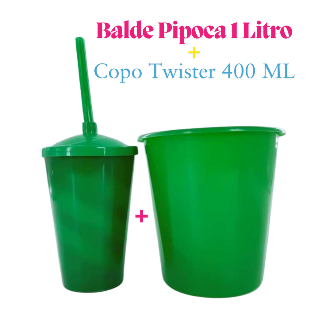 Kit Festa 10 Baldinho Pipoca 1Lt +10  Copos Twister 400 Ml Lembrancinha Sólido Leitoso