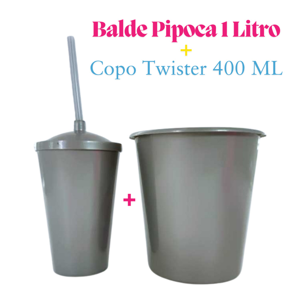 Kit Festa 10 Baldinho Pipoca 1Lt +10  Copos Twister 400 Ml Lembrancinha Sólido Leitoso
