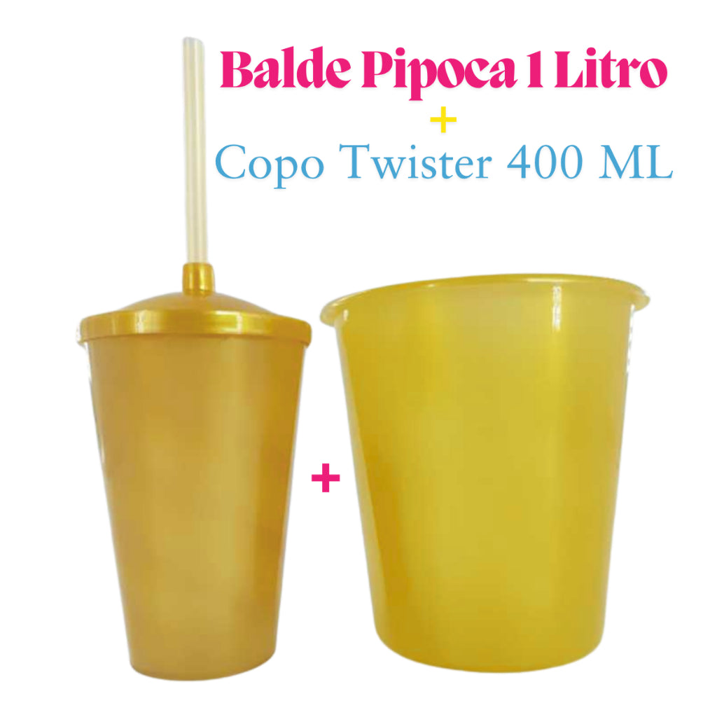 Kit Festa 10 Baldinho Pipoca 1Lt +10  Copos Twister 400 Ml Lembrancinha Sólido Leitoso