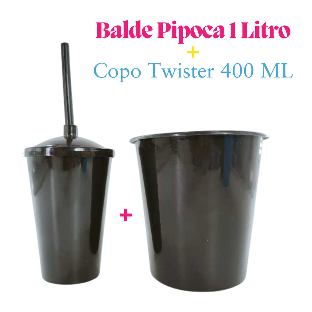 Kit Festa 10 Baldinho Pipoca 1Lt +10  Copos Twister 400 Ml Lembrancinha Sólido Leitoso