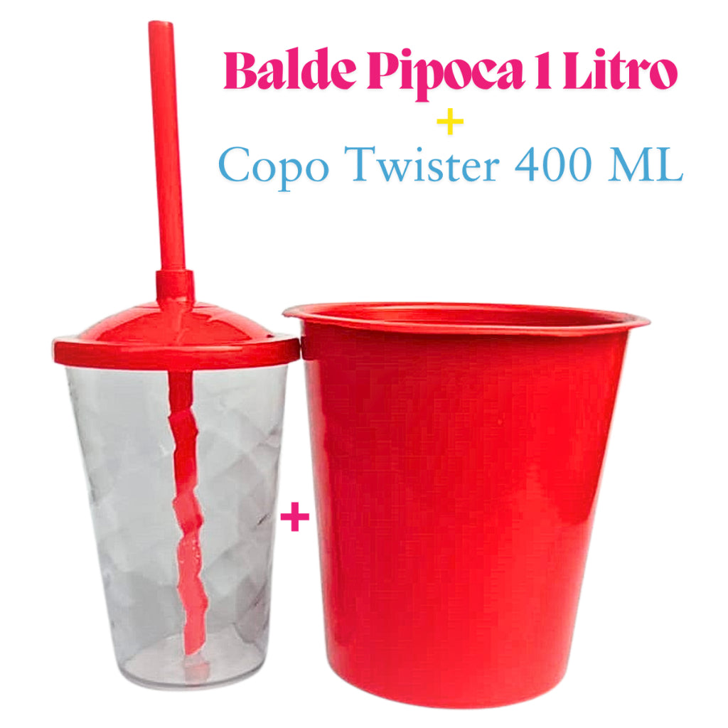 Kit Cinema 10 Balde de Pipoca 1Lt + 10 Copos Twister Cristal 400 Ml