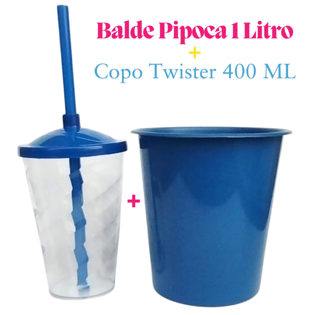 Kit Cinema 10 Balde de Pipoca 1Lt + 10 Copos Twister Cristal 400 Ml