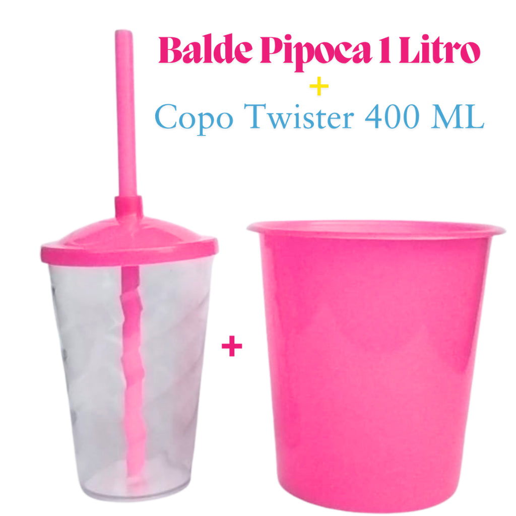 Kit Cinema 10 Balde de Pipoca 1Lt + 10 Copos Twister Cristal 400 Ml