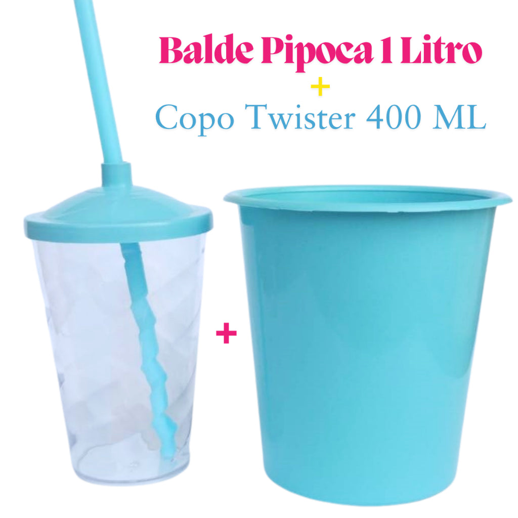 Kit Cinema 10 Balde de Pipoca 1Lt + 10 Copos Twister Cristal 400 Ml