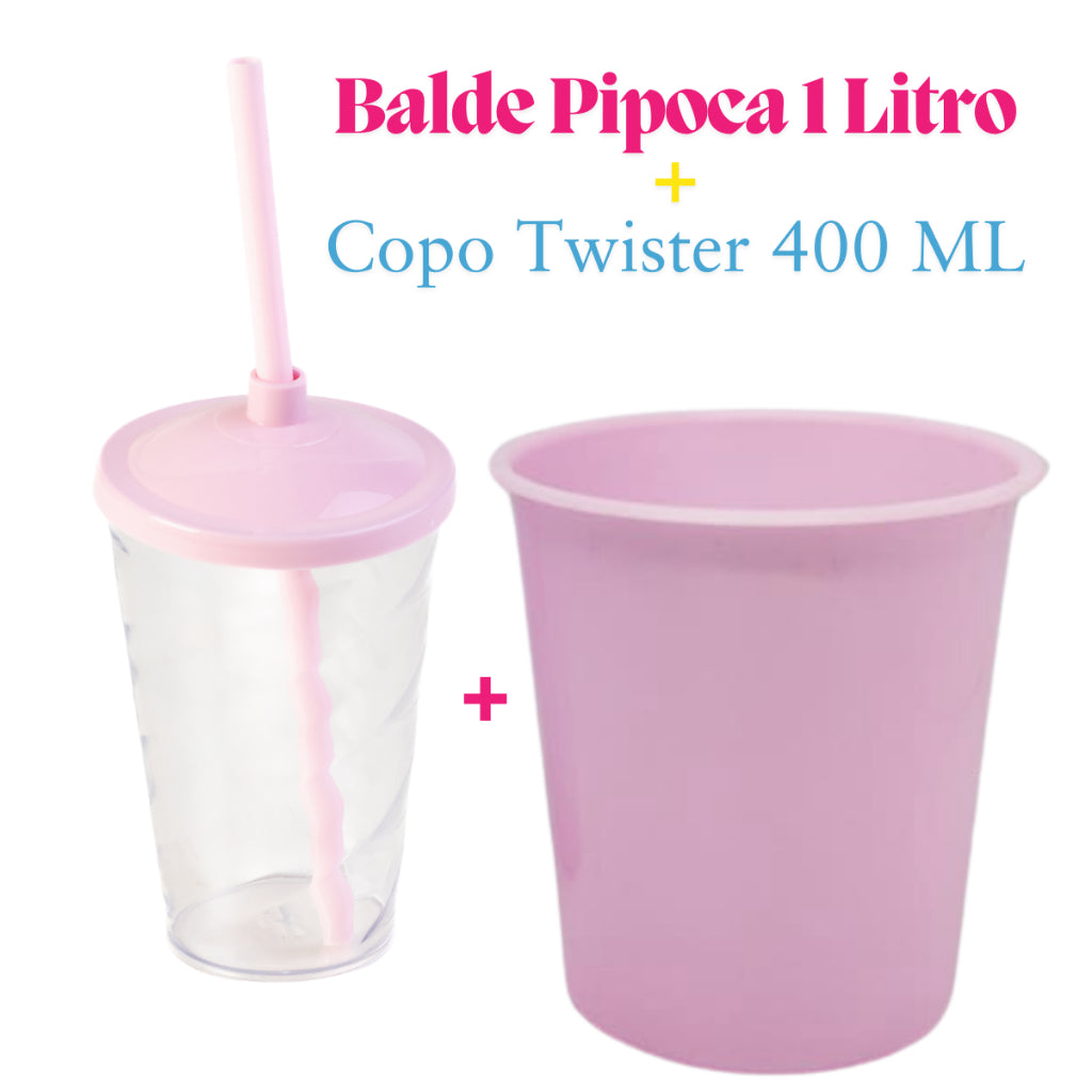 Kit Cinema 10 Balde de Pipoca 1Lt + 10 Copos Twister Cristal 400 Ml
