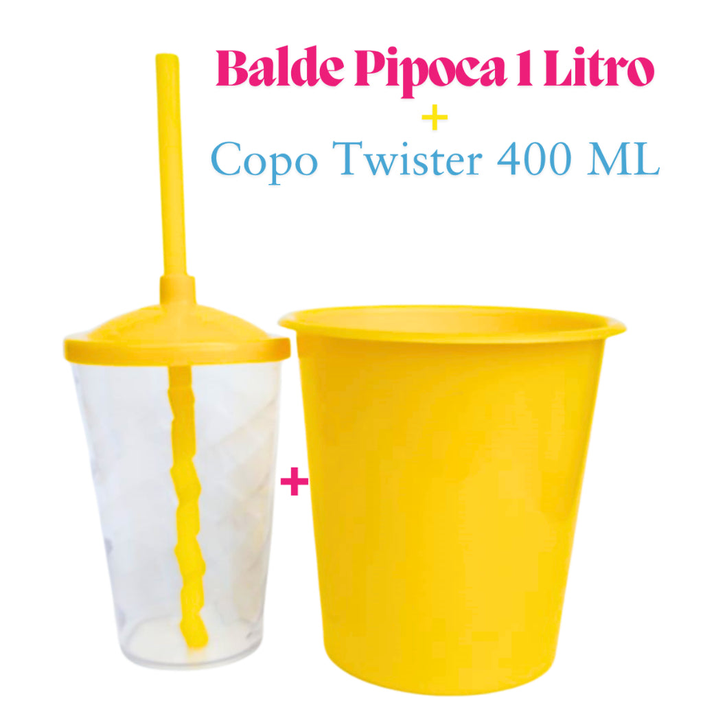 Kit Cinema 10 Balde de Pipoca 1Lt + 10 Copos Twister Cristal 400 Ml