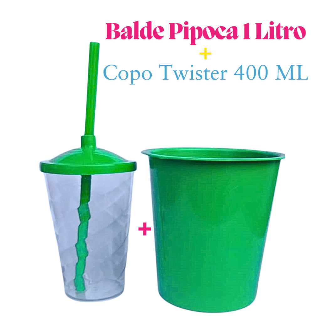 Kit Cinema 10 Balde de Pipoca 1Lt + 10 Copos Twister Cristal 400 Ml