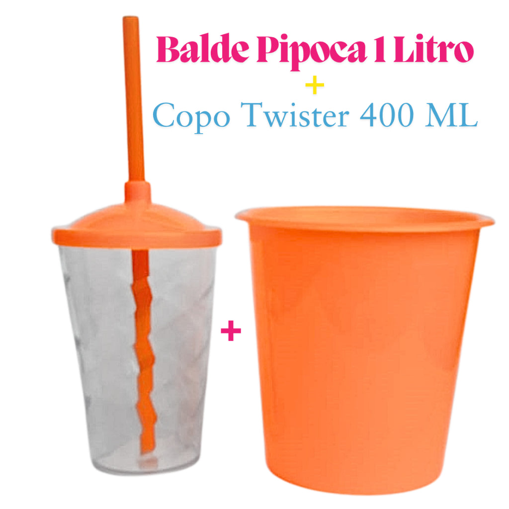Kit Cinema 10 Balde de Pipoca 1Lt + 10 Copos Twister Cristal 400 Ml
