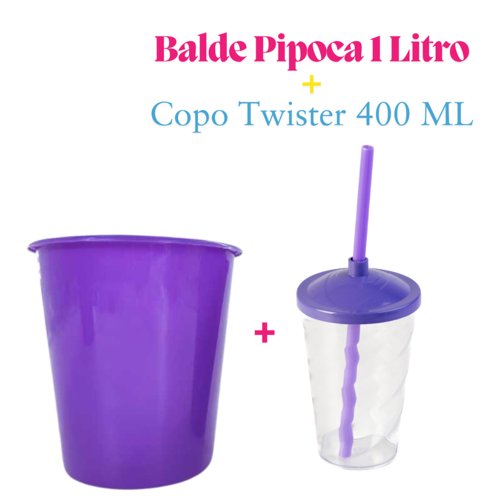 Kit Cinema 10 Balde de Pipoca 1Lt + 10 Copos Twister Cristal 400 Ml