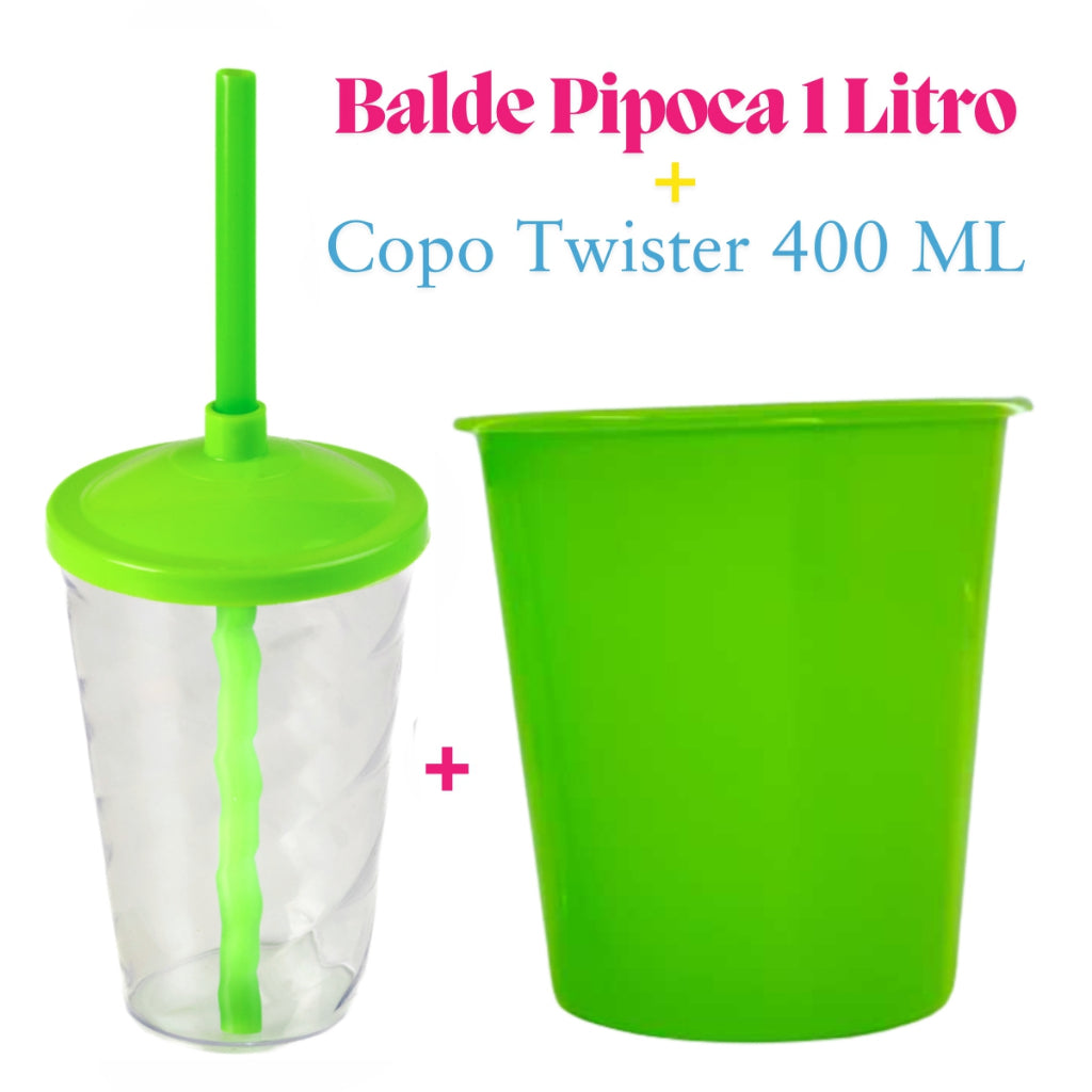 Kit Cinema 10 Balde de Pipoca 1Lt + 10 Copos Twister Cristal 400 Ml