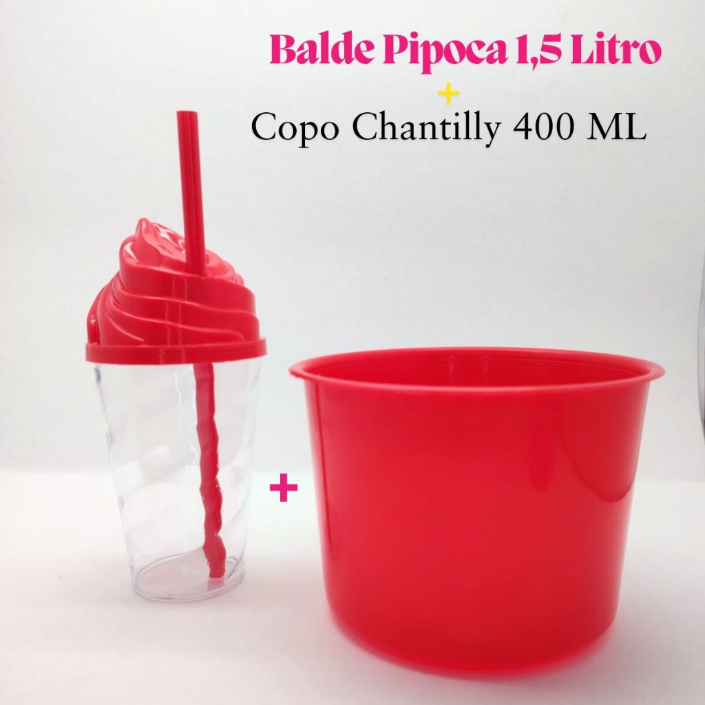 Kit Cineminha Lembrancinha 20 Balde Pipoca 1,5 L+ 20 Copo Chantily 400 ML Aniversario Festa Evento