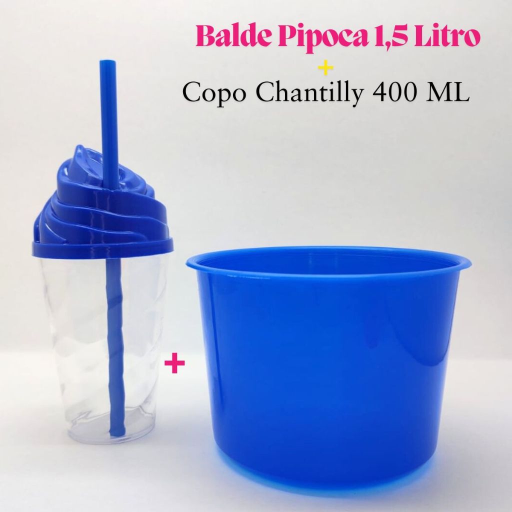 Kit Cineminha Lembrancinha 20 Balde Pipoca 1,5 L+ 20 Copo Chantily 400 ML Aniversario Festa Evento