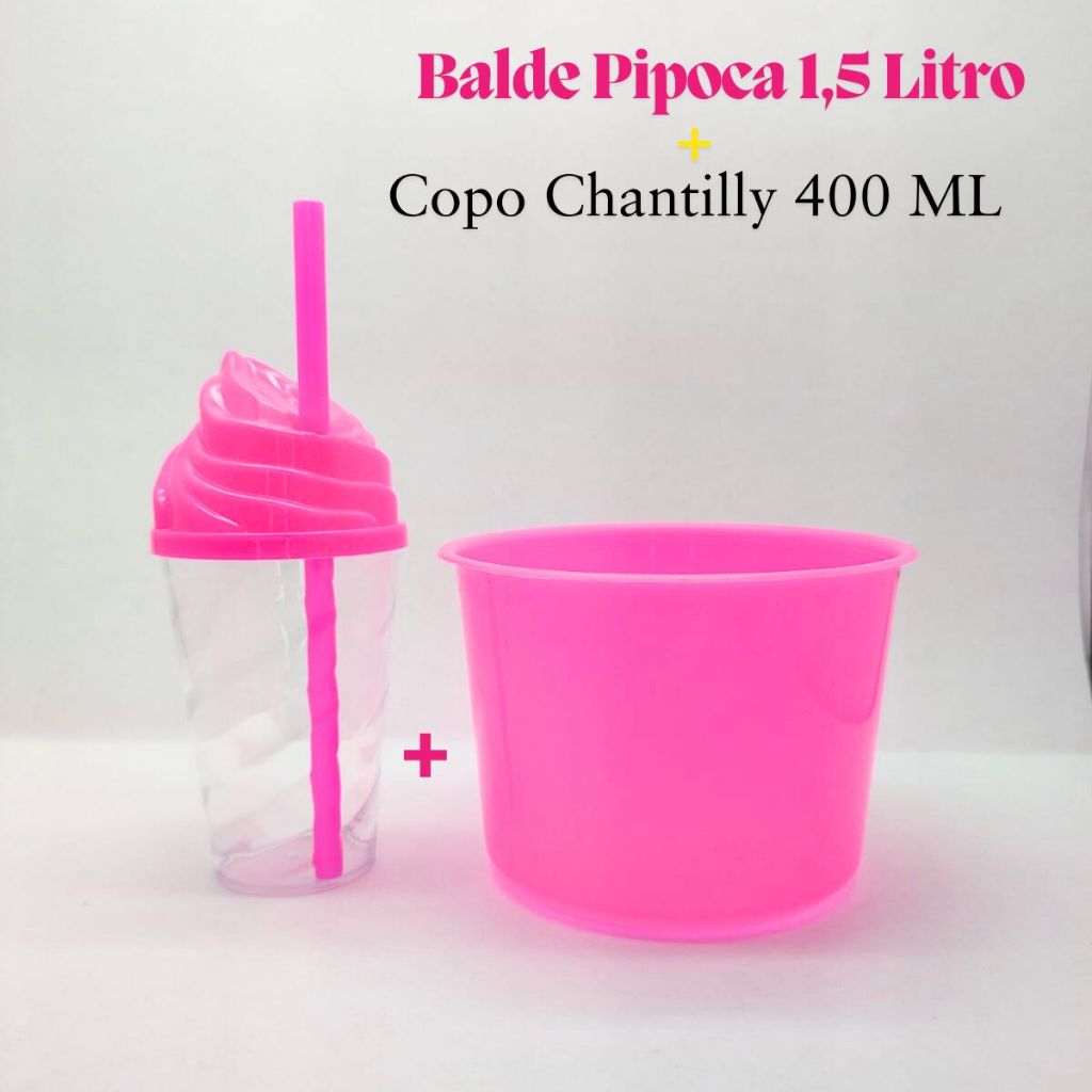 Kit Cineminha Lembrancinha 20 Balde Pipoca 1,5 L+ 20 Copo Chantily 400 ML Aniversario Festa Evento
