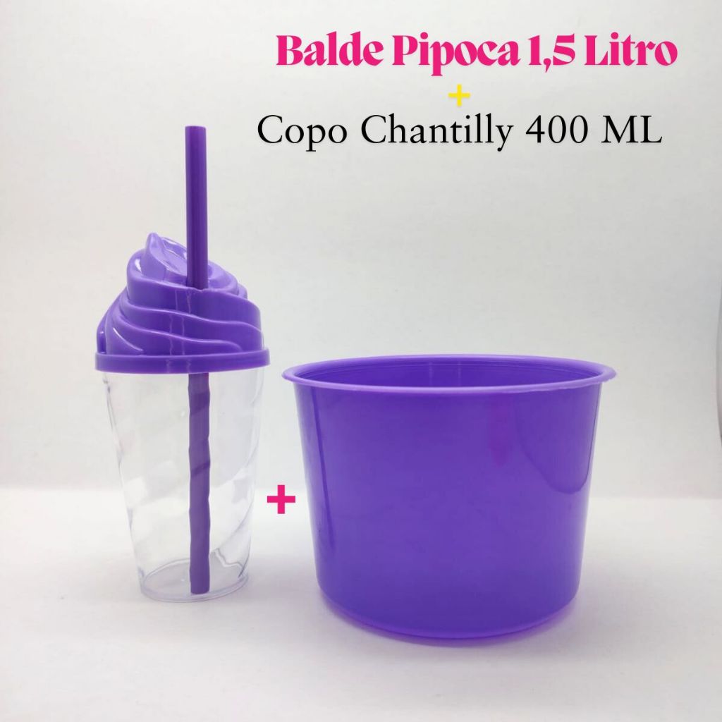 Kit Cineminha Lembrancinha 20 Balde Pipoca 1,5 L+ 20 Copo Chantily 400 ML Aniversario Festa Evento