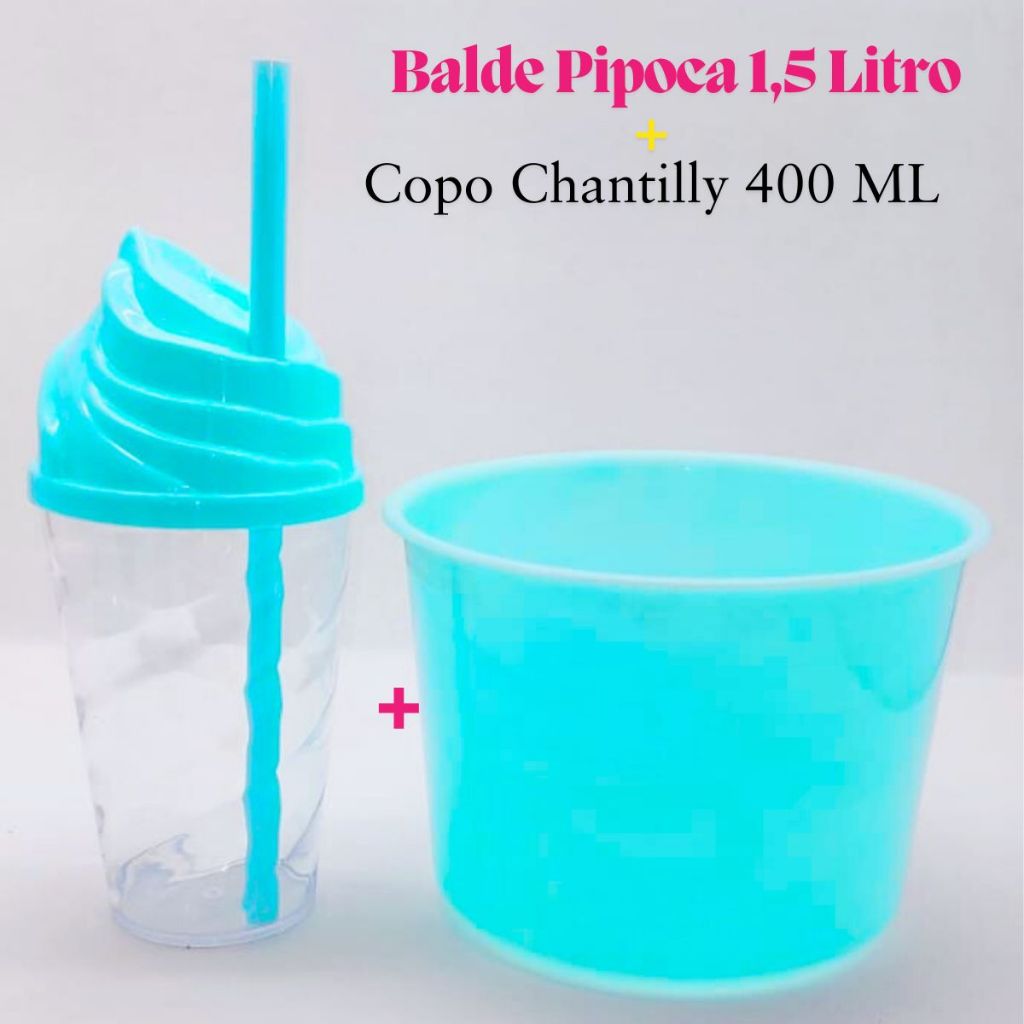 Kit Cineminha Lembrancinha 20 Balde Pipoca 1,5 L+ 20 Copo Chantily 400 ML Aniversario Festa Evento