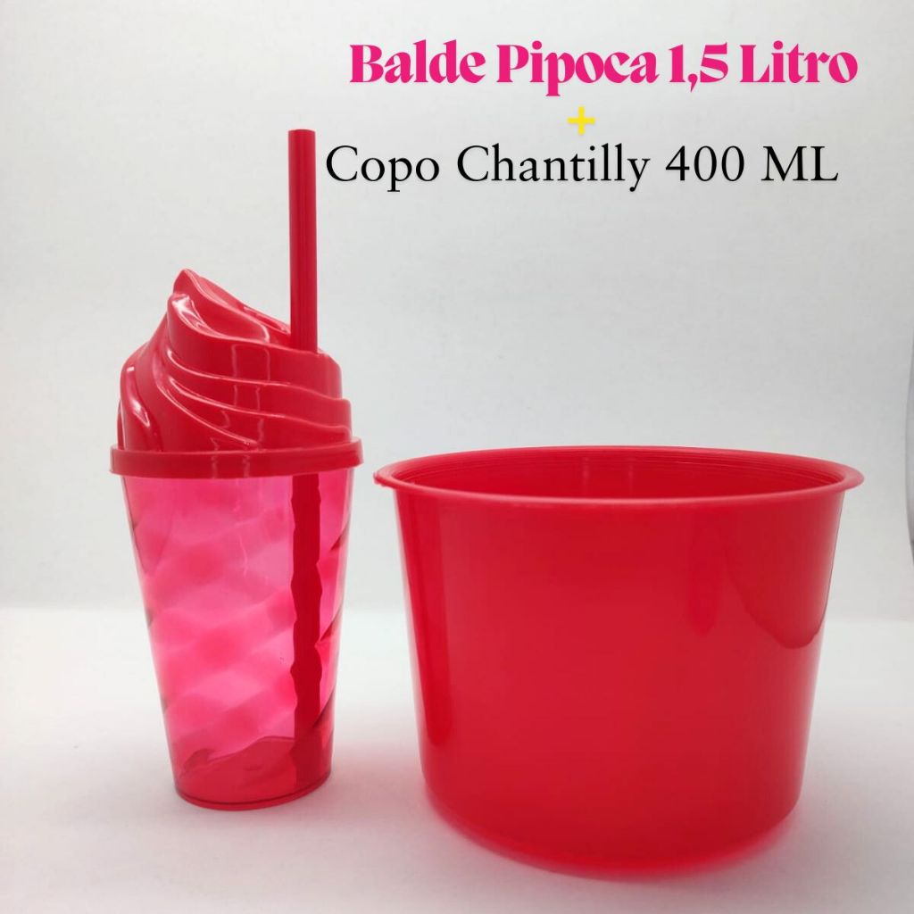 Kit Cineminha Lembrancinha 20 Balde Pipoca 1,5 L+ 20 Copo Chantily 400 ML Aniversario Festa Evento